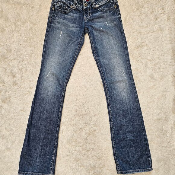Guess Women's Blue Daredevil Boot Cut Stretch Distressed Embroidery Jeans 26 - Picture 3 of 13